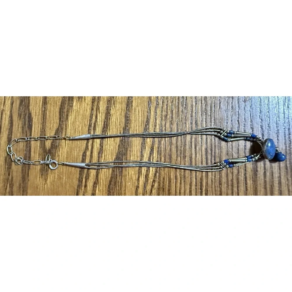 Vintage 70s / 80s Multi Strand Liquid Silver and Lapis Lazuli Q.T. Necklace 925